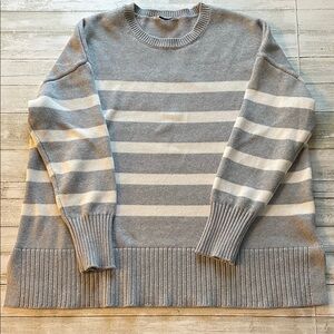 Denver Hayes Gray and Cream Striped Women's Sweater